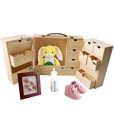 #ad DIY Baby Keepsake Box with Handwritten Label Wood Newborn Memory Organizer ... $66.22