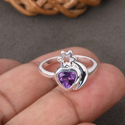 #ad Genuine Gift for Love Heart Amethyst amp; Star With Crescent Moon Silver Jewelry $21.59