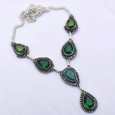 #ad Green Quartz Gemstone Ethnic Handmade Necklace Jewelry 26 Gms AN 3333 $3.99