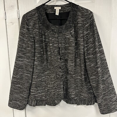 #ad Chicos size 3 black and white ruffle trim light jacket long sleeves $14.39