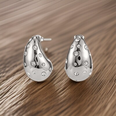 #ad Bottega Inspired Drop Stainless Steel Rhinestone Earrings $10.00