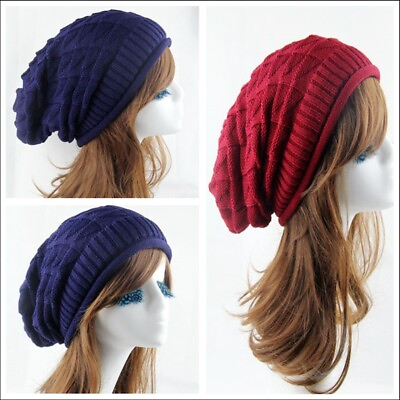 #ad Knit Slouchy Baggy Beanie Oversize Winter Hat Ski Slouchy Cap Solid Women*amp;A $13.99