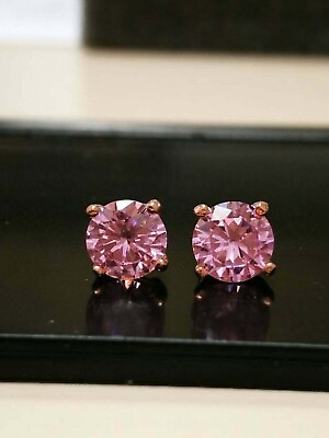 #ad 2Ct Round Cut Lab Created Pink Diamond Women Stud Earrings 14K Rose Gold Plated $75.89