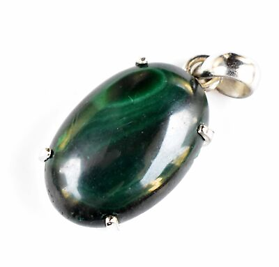 #ad 31.80 Ct Natural Green Malachite Oval Cut 925 Sterling Silver Gorgeous Pendant $22.31