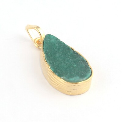#ad Pear Shape Green Sugar Druzy Texture Finish 24k Gold Plated DIY Necklace Pendant $4.49
