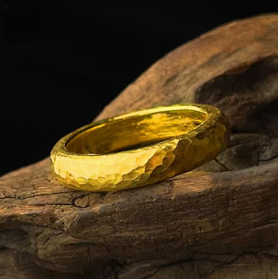 #ad 24 Karat Pure Gold Band Ring Hammered Texture. Handmade 999 Gold Wedding Ring $765.00
