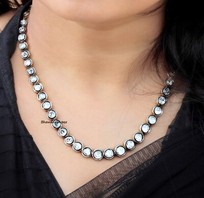 #ad Uncut Polki Diamond Wedding Necklace Victorian Handmade Sterling Silver Jewelry $439.99