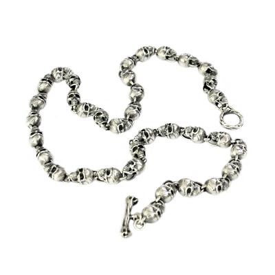 #ad Mens Biker Rock Punk Chain 925 Sterling Silver Detail Skulls Necklace TA169ND $299.00