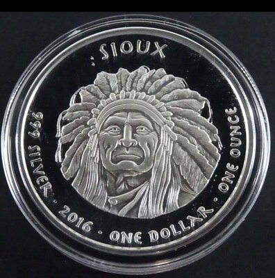#ad NEW 2016 Sioux Native American 1 oz Silver Dollar Coin Proof .999 Fine W COA $79.00