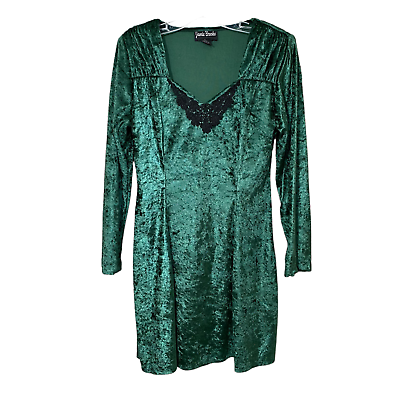 #ad Jamie Brooke Women#x27;s Medium Vintage Green Crushed Velvet Pleated Shoulder Dress $11.70