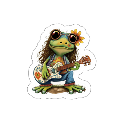 #ad Hippie Frog Die Cut Sticker Guitar Peace Flower Retro Vinyl Decal Sticker Gift $4.98