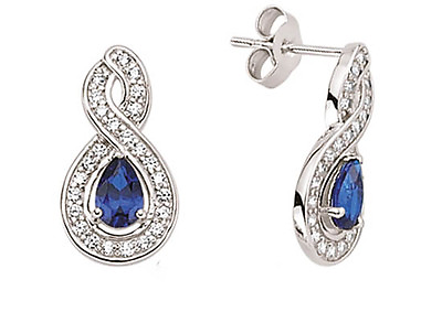 #ad Sapphire Earrings Sterling Silver Drop Platinum Plated Twist Drops $108.69