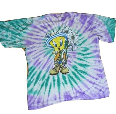 #ad Vintage Tweety Bird MIAMI HURRICANES Tye Dye Single Stitch Tee 1995 Deadstock $28.88