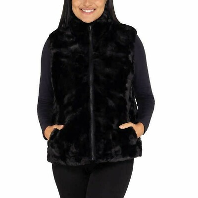 #ad NEW Nicole Miller Ladies#x27; Reversible Black Faux Fur Vest XXL NWT $24.99