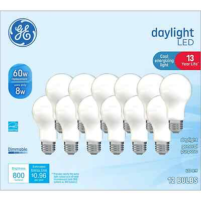 #ad GE LED Light Bulbs 60 Watt Daylight A19 Bulbs Medium Base Dimmable 12 pack $29.99
