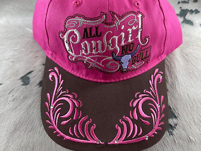 #ad BR Womens Western Cowgirl Cap sz OS Pink Embroidered Hook amp; Loop Crystal Cotton $17.00