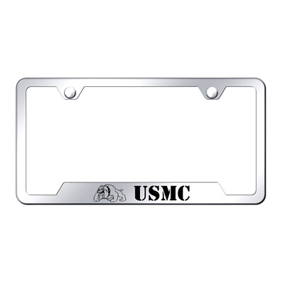 #ad Chrome Laser Etched Cutout Bottom License Plate Frame w USMC Bulldog $61.95