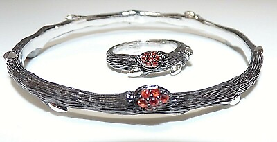 #ad STEPHEN DWECK STERLING SILVER Diamonds FORTUNA TWIG BRACELET amp; RING RED SAPPHIRE $299.99