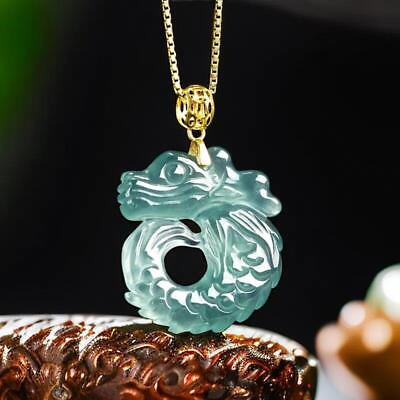 #ad Real Burmese Jade Blue Myanmar Jadeite Dragon Pendant Necklace Natural Jewelry $56.99