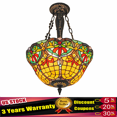 #ad #ad Ceiling Light Stained Glass Pendant Lamp Tiffany Chandelier Flush Mount Fixture $105.08