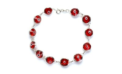 #ad Solid 925 Sterling Silver 10MM Red Crystal Evil Eye Charm Bracelet 7.5quot; $9.99
