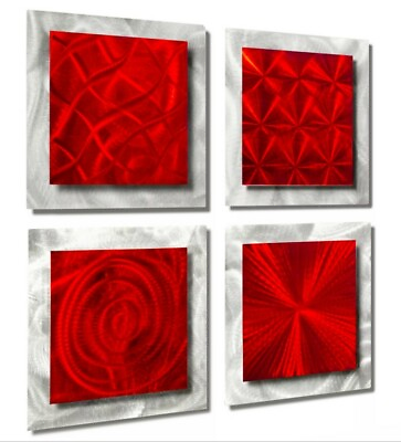 #ad Metal Wall Art Panels Modern Red Silver Accent Wall Sculpture Decor Jon Allen $225.00