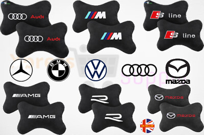 #ad 2 Pcs Headrest Pillow black with Car logo Soft Comfort Perfect for Long drive GBP 19.99