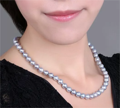 #ad 18quot;L 11 12mm natural south sea genuine silver gray round pearl necklace 14K clas $87.00