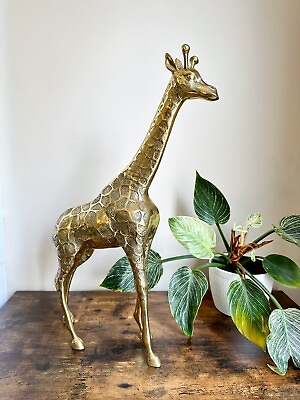 #ad Vintage Large Brass Giraffe Figurine 22quot; Tall Mid Century Made in Korea 1960s $140.00