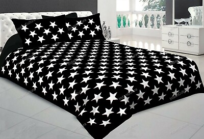 #ad Star Geometric Print Black Cotton Double 90x108 KING Bedding Sheet With 2 Pillo C $94.49