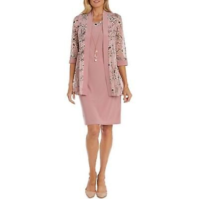 #ad R amp; M Richards Women#x27;s Dress Sz 16 Sleeve Floral Prted Jacket Dress Set Pink $63.36