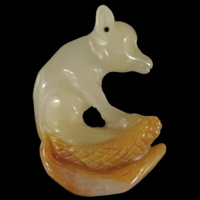 #ad BE08806# Hand Carved Unique Fox Multi color Jade Pendant Bead Gemstone $39.99