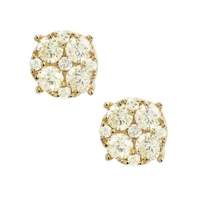 #ad Round Cluster Diamond Stud Earrings 1.15ct Real 10K Yellow Gold $918.49
