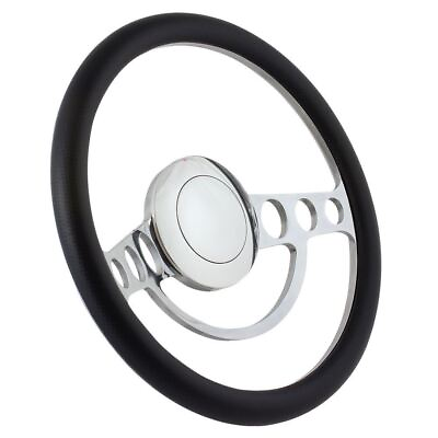 #ad 350 mm Universal Nostalgia Polished Steering Wheel Black Leather Wrap $128.13