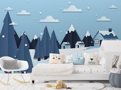 #ad 3D Winter Snow Forest House Wallpaper Wall Murals Removable Wallpaper 153 AU $249.99