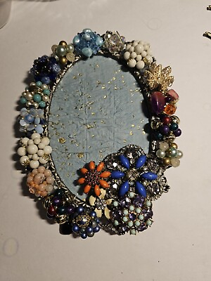 #ad Mixed Media Vtg Picture Frame Jewelry Art Clip Earrings Cottagecore 40s 50s OOAK $38.00