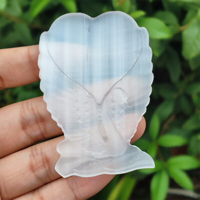 #ad 3.1quot; Natural Selenite Stone Heart Wing Carved Quartz Crystal Decorate Care 1pc $15.99
