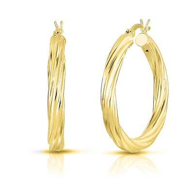 #ad 925 Sterling Silver 14K Yellow Gold Plated Twisted Hoops Earrings Gift 30mm $8.99