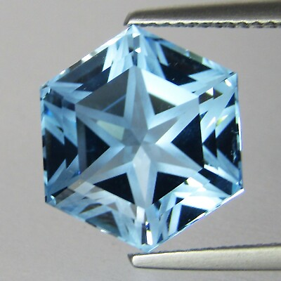 #ad 11.05Cts Charming Natural Baby Blue Topaz 12.3mm Round Star Cut Loose Gem VDO $89.99