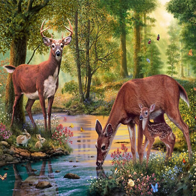 #ad 5D Diamond Painting Kit Deer Family DIY Art Square Round Drills Gems Picture $18.03