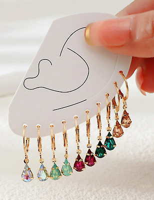 #ad 10 pcs Women Earrings Water Drop Shape Luxury Fashion Jewelry Dates Party Daily $6.11