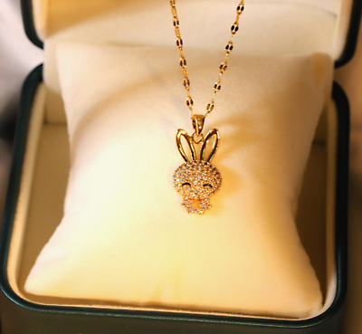 #ad Gold Titanium Hip Hop Rabbit Pave Cubic Zirconia Pendant Chain Necklace $11.99