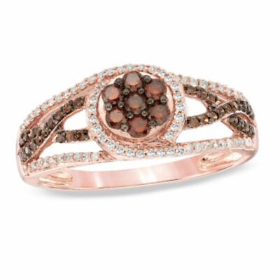 #ad 1 2 ct Enhanced Cognac and White Real Diamond Swirl Ring in 10K Rose Gold $1735.96