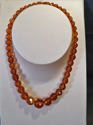 #ad 1930#x27;s Art Deco Natural Baltic Amber Graduated Necklace Faceted Olive Beads $149.99
