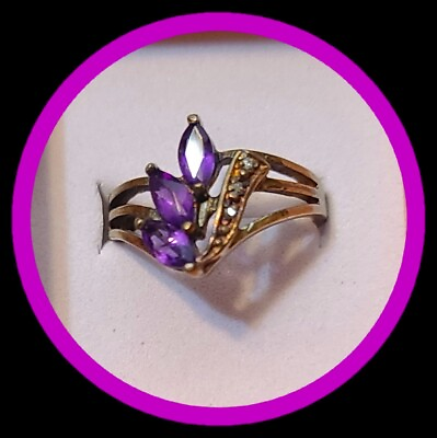 #ad Beautiful 3 Purple Oval Stone Silver Ring Size 6 $129.99