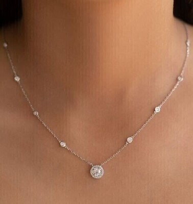 #ad Gorgeous Tennis Necklace 3 CT Simulated Diamond 18 inch Real White 925 Silver $229.99