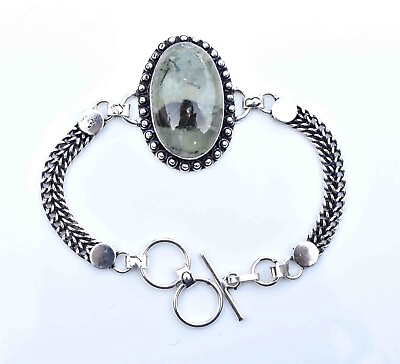 #ad Moss Prehnite 925 Sterling Silver Gemstone Handmade Jewelry Bracelet Size 7.8quot; $13.99