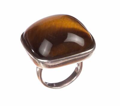 #ad Massive Sterling Silver Tiger Eye Cabochon Cocktail Ring $145.00