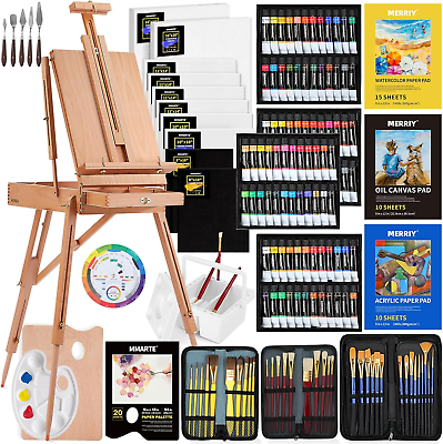 #ad 155 Piece All In One Artist Painting Kit with French Easel 48 Colors Acrylic $297.99