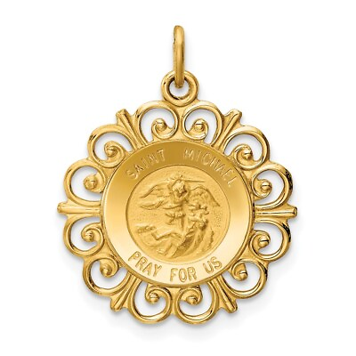 #ad 14K Yellow Gold Saint Michael Medal Charm $337.95